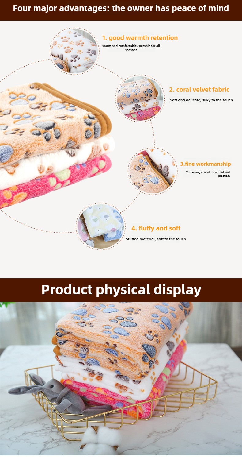 Coral Fleece Pet Blanket for Year-Round Warmth